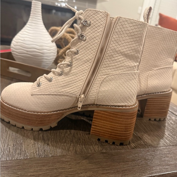 MIA Cream Lace-Up Chunky Heel Boots - Picture 3 of 6